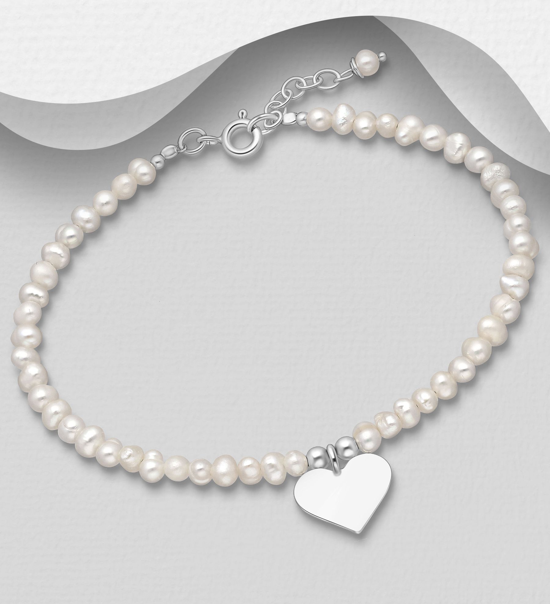 Silverarmband Sötvattenpärlor med Hjärta - fint armband till tjej/ dam i snygg design & äkta 925 sterling silver