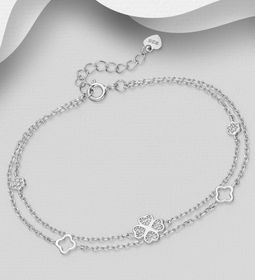 Silverarmband tvåradigt med Fyrklöver - äkta sterling silver