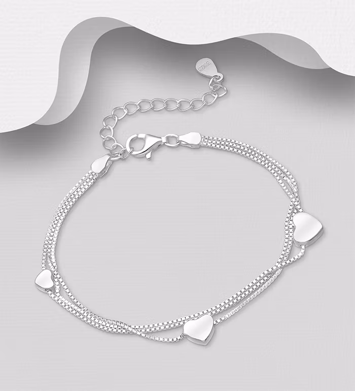 Silverarmband tredubbelt med hjärtan - fint armband till tjej/ dam i snygg design & äkta 925 sterling silver