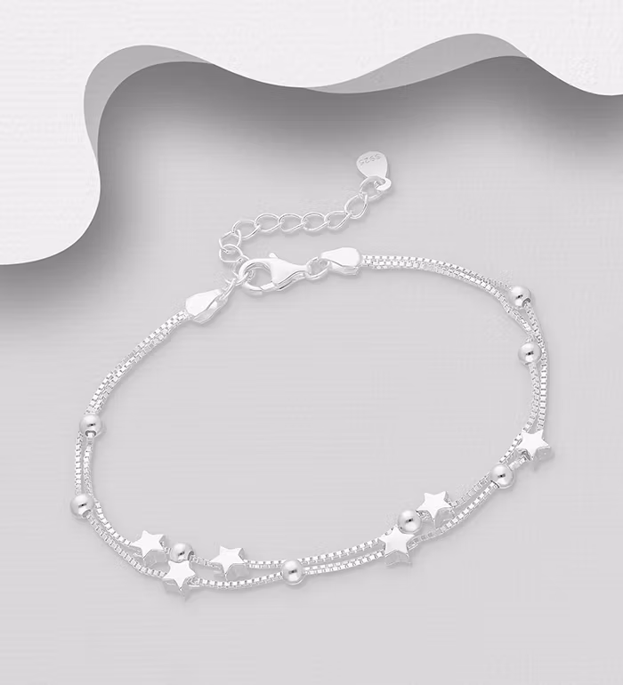 Silverarmband med Stjärnor & Silverkulor - vackert armband till tjej/ dam i snygg design & äkta 925 sterling silver