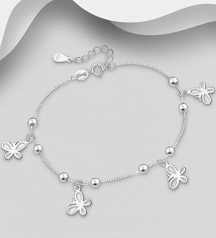 Silverarmband berlocker av Fjärilar - sött armband till tjej/ dam i snygg design & äkta 925 sterling silver