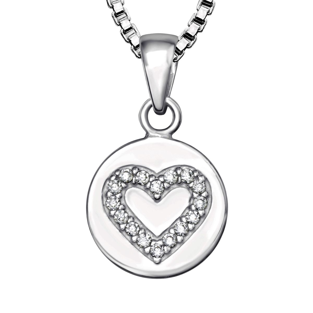 Platta med Hjärta - Halsband med berlock i äkta 925 silver - silverhalsband med hängsmycke
