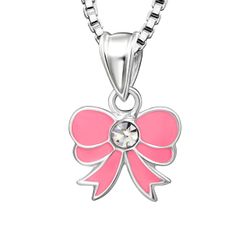 Doppresent flicka - barnhalsband rosa Rosett i äkta silver