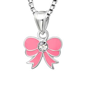Barnhalsband rosa Rosett med vit sten - halsband till barn