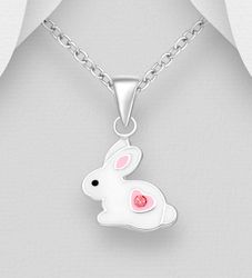 Barnhalsband Kanin med ljusrosa detaljer - halsband i silver