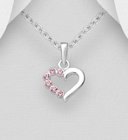 Barnhalsband Hjärta i silver med ljusrosa glittrande stenar