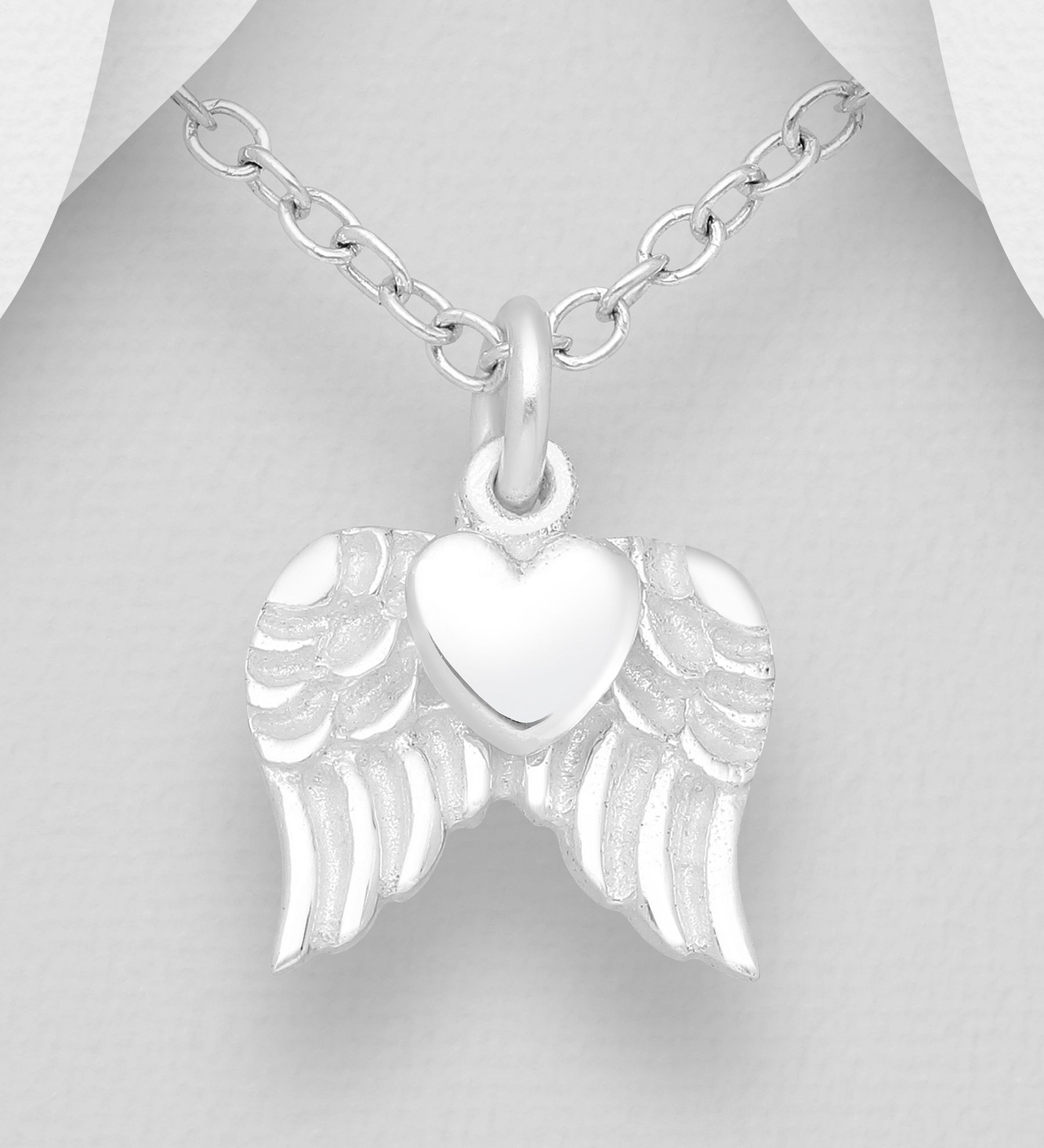 Halsband Änglavingar med hjärta - fint smycke i äkta 925 sterling silver - till vuxen eller barn