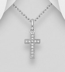 Halsband med kors - rakt Silverkors med glittrande stenar