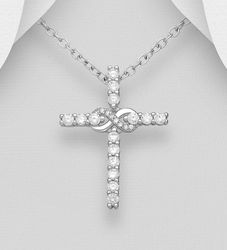 Halsband med kors - glittrande Silverkors m. evighetstecken