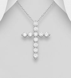 Halsband med kors - Silverkors med runda cubic zirkonia