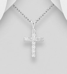 Halsband med kors - Vackert silverkors med glitterstenar