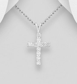 Halsband med kors - Vackert silverkors med glitterstenar