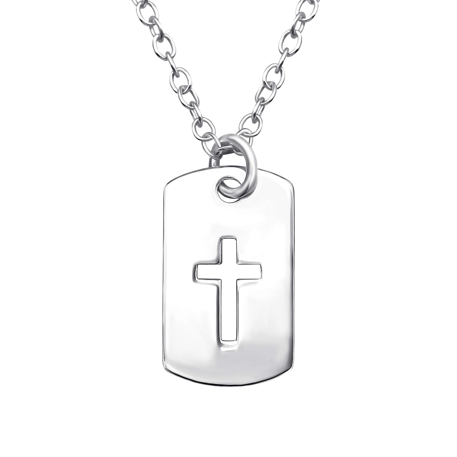 Halsband Kors MINI - söt liten platta med kors - silverkors med äkta 925 sterling silverkedja