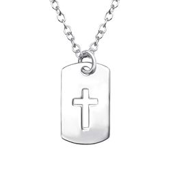 Halsband MINI - söt liten platta med kors & silverkedja