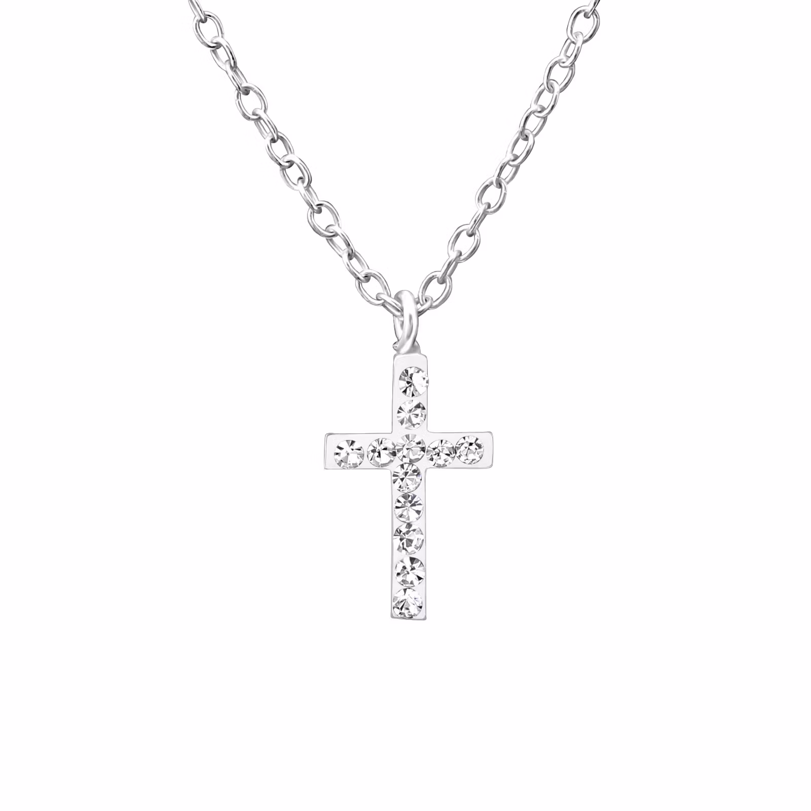 Kors Halsband MINI - silverkors med kedja - glittrande korshalsband i äkta 925 sterling silver