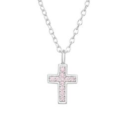 Barnhalsband - minikors med ljusrosa stenar & kedja