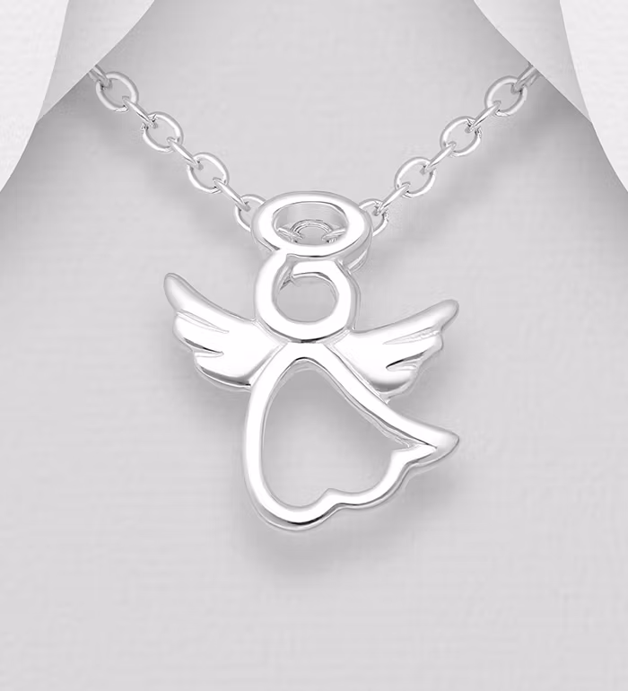 Halsband Ängel - smycke med flygande Skyddsängel i söt design - smycken med änglar i äkta silver till vuxen och barn