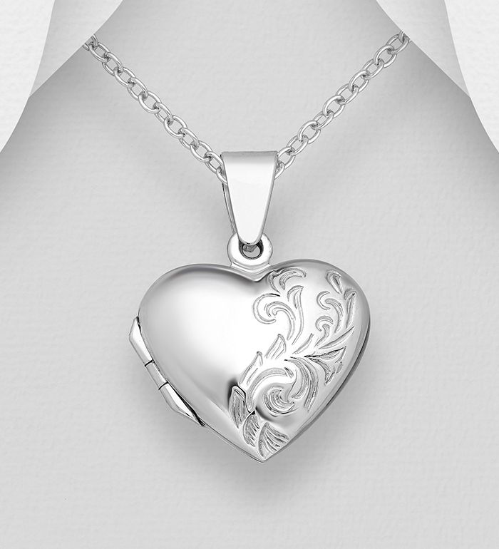 Silverhalsband öppningsbar Hjärtberlock med blommönster