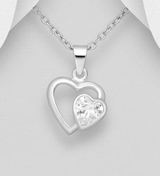 Barnhalsband i silver - Dubbelt Hjärta med cubic zirkonia