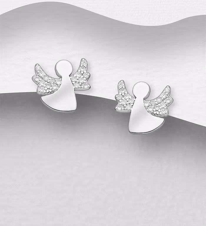 Silverörhängen glittrande Änglar med cubic zirkonia stenar - Snygga & fina örhängen, studs i äkta sterling silver med ängel