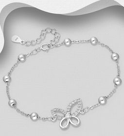 Silverarmband glittrande Fjäril & silverkulor - äkta 925 silver