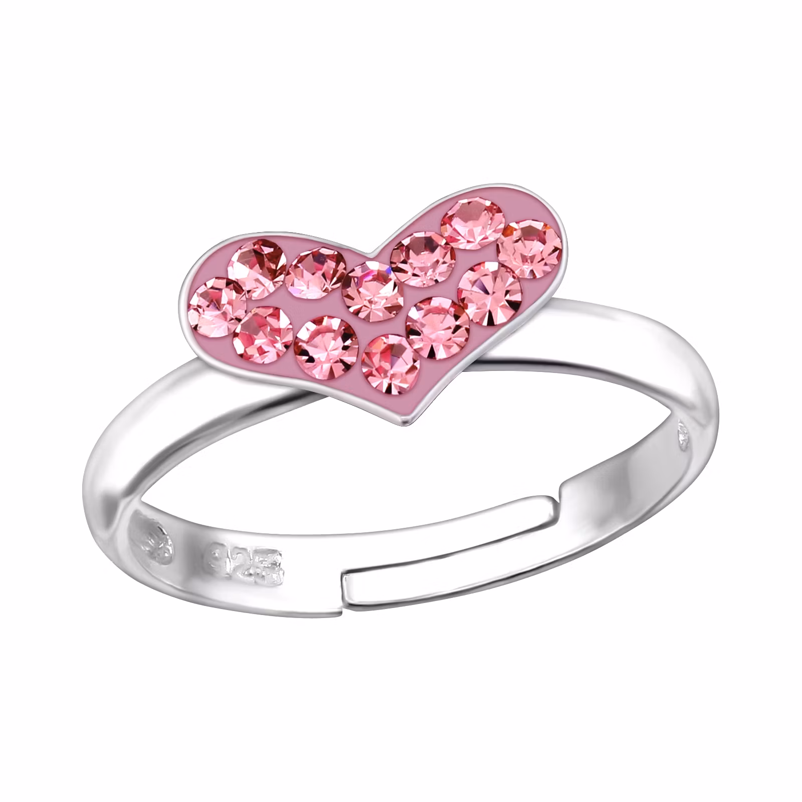 Barnring Hjärta rosa glitter - söt justerbar ring till barn i äkta 925 sterling silver