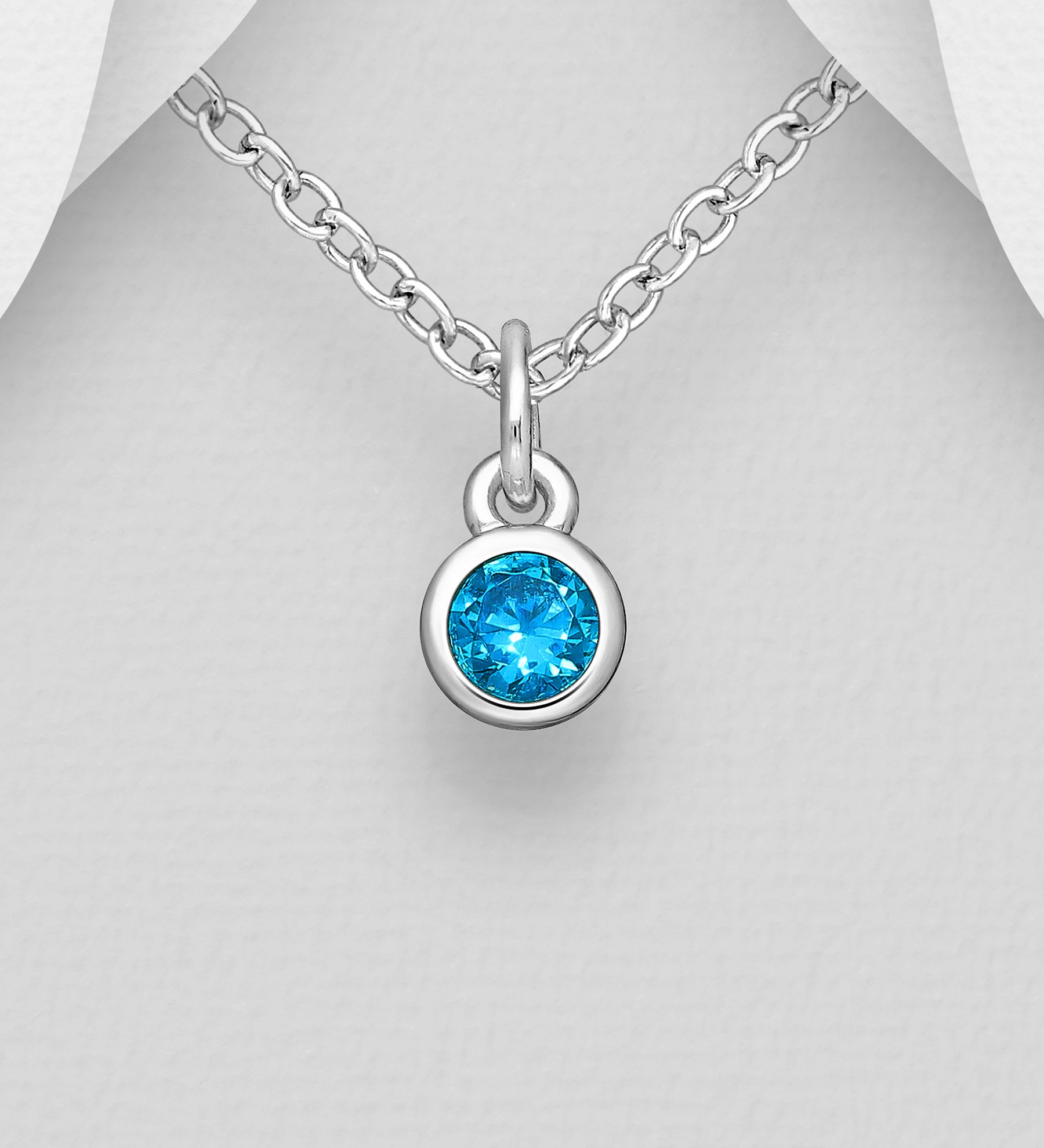 Månadssten Mars - halsband till barn i äkta silver - smycke med 925 månadsstenar