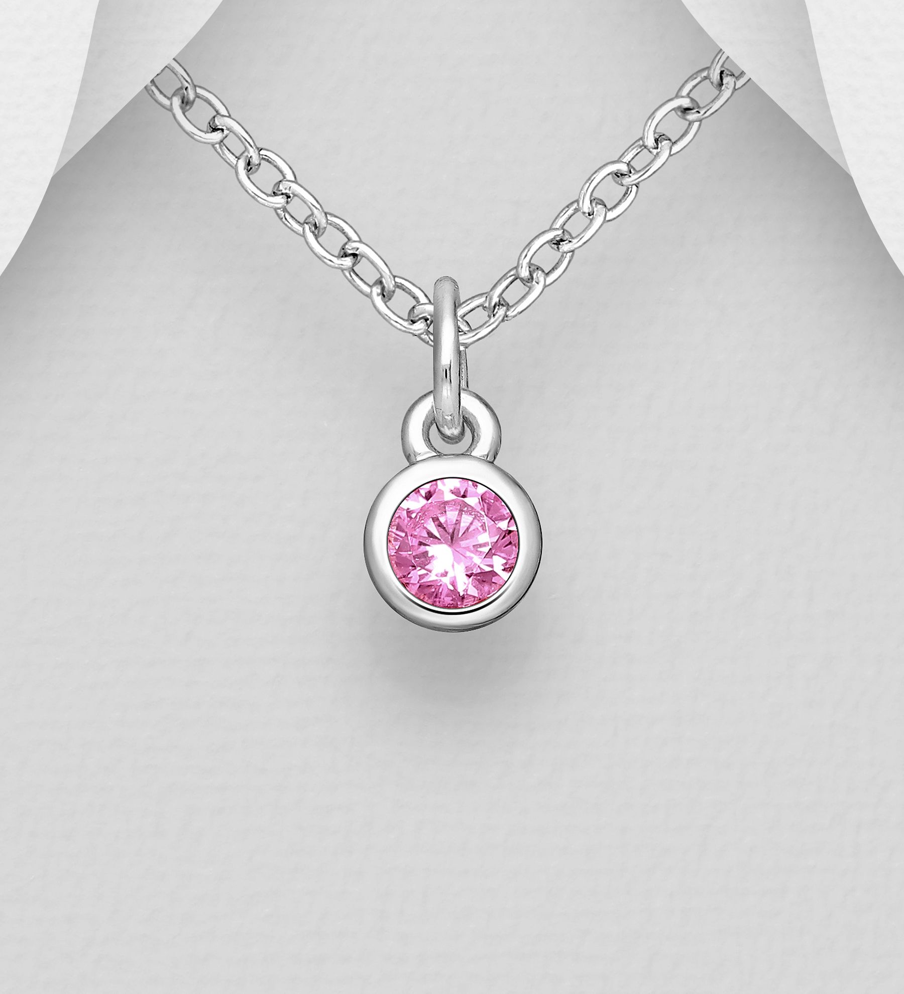 Månadssten Oktober - halsband till barn i äkta 925 silver - smycke med månadsstenar