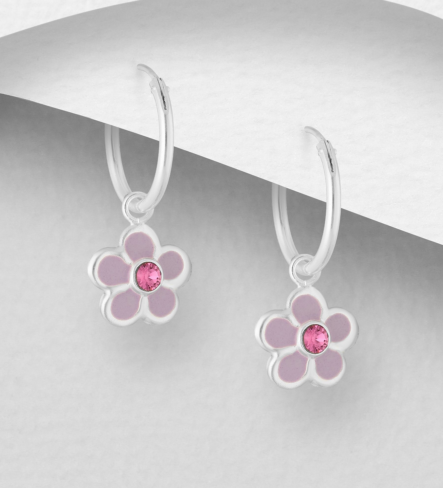 Hängande örhängen till barn i äkta silver - barnörhängen silverringar med lila Blomma