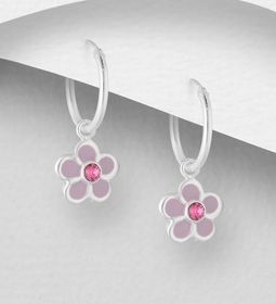 Hängande örhängen till barn - silverringar ljuslila Blomma