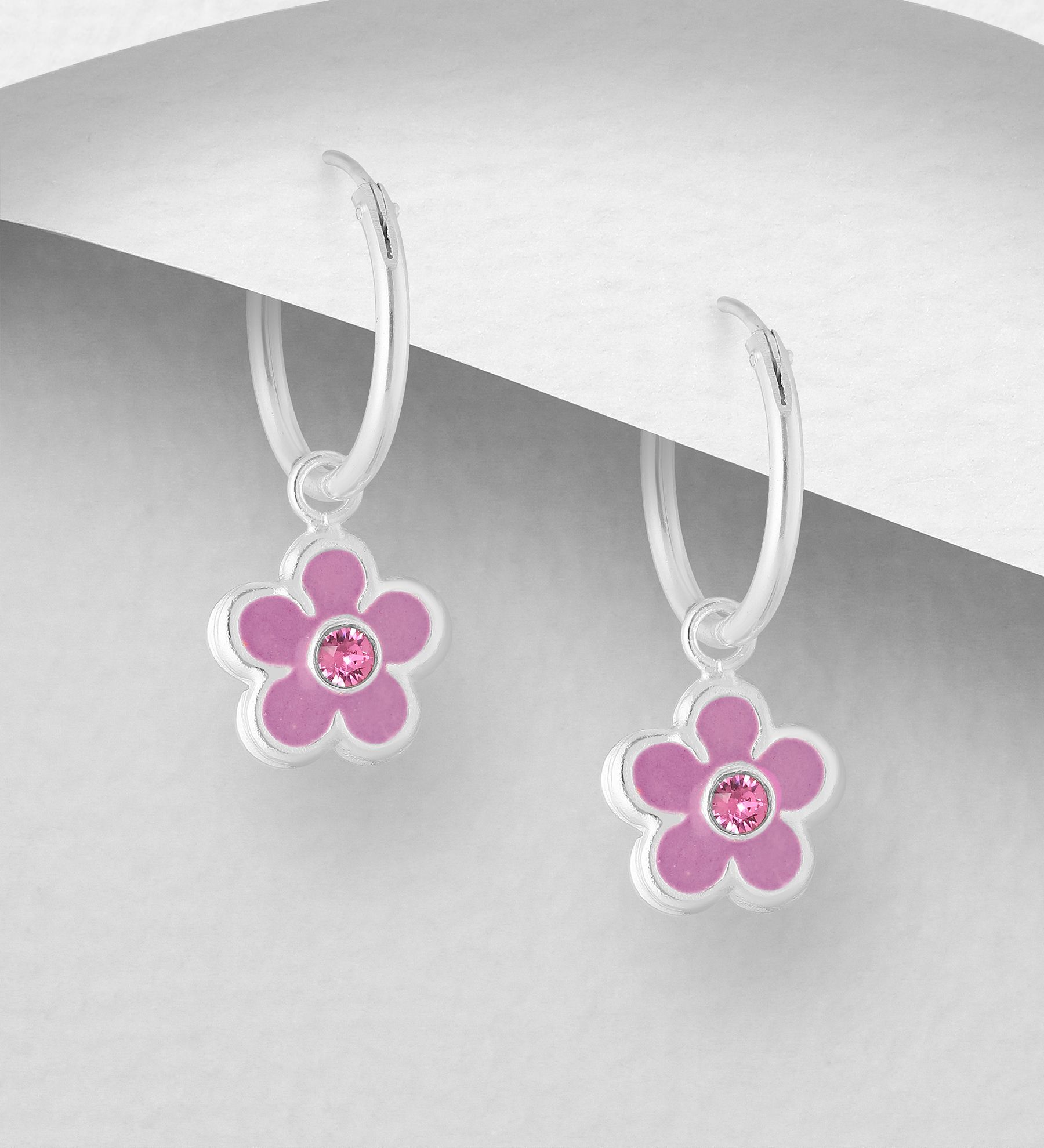 Hängande örhängen till barn - barnörhängen silverringar med mörklila Blomma