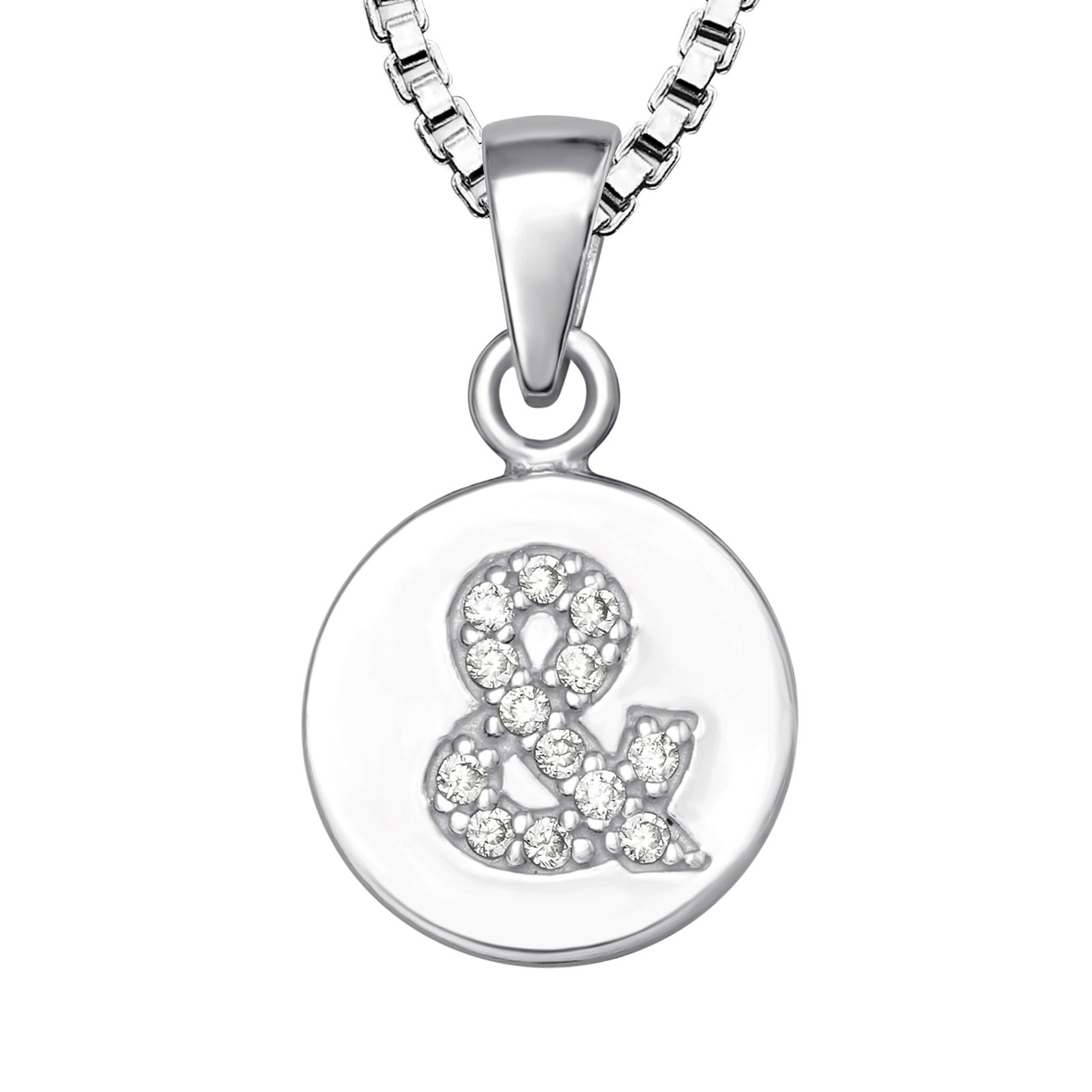 Platta med & tecken - Halsband med berlock i äkta silver - silverhalsband med hängsmycke