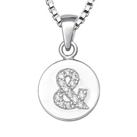 Platta med & tecken - Halsband med berlock i äkta silver