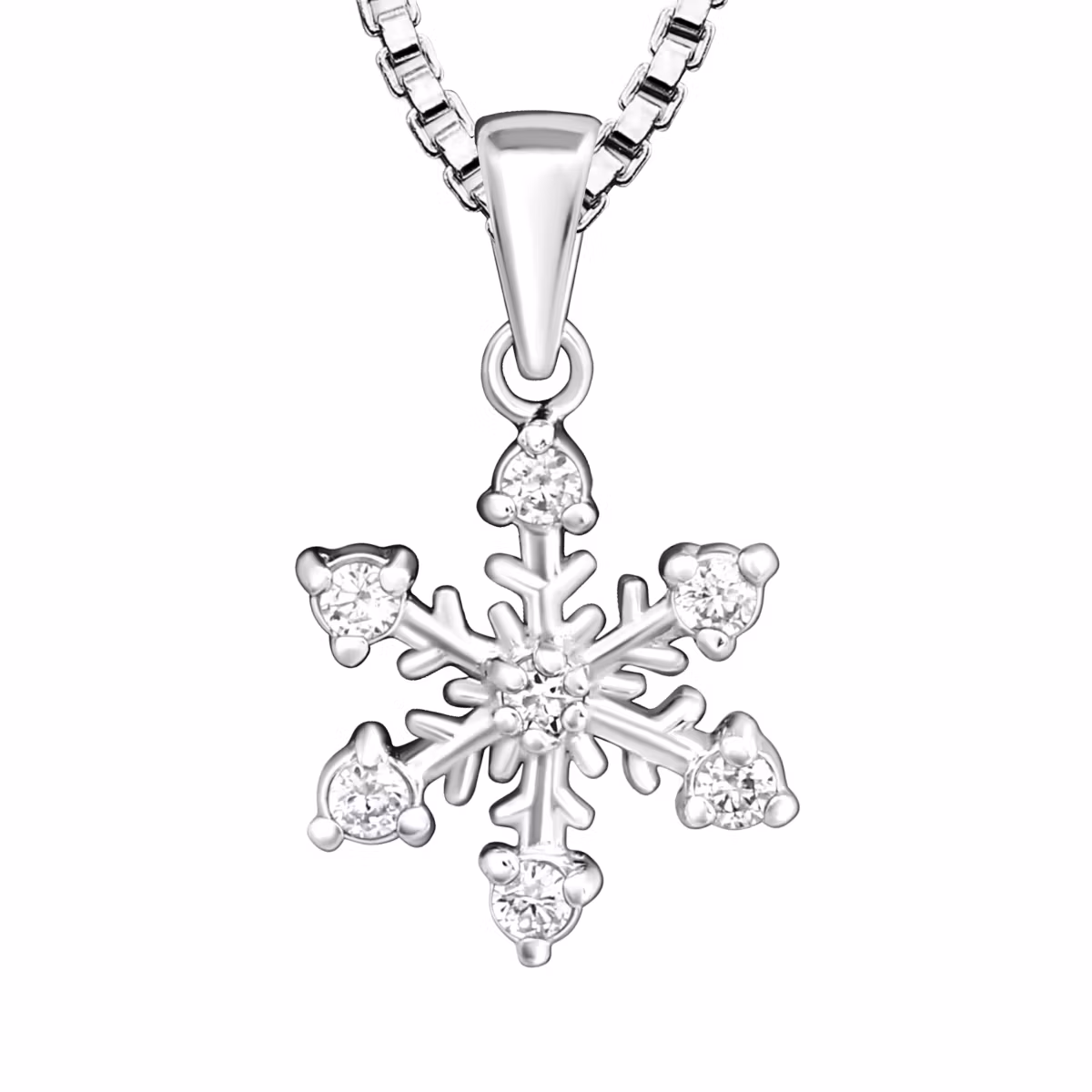 Barnhalsband Snöflinga med vita stenar - sött halsband barn - barnsmycken i äkta silver