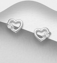 Silverörhängen studs - små Hjärtörhängen med stenar