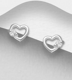 Silverörhängen studs - små Hjärtörhängen med stenar