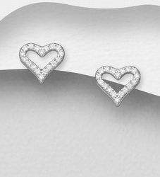 Silverörhängen studs - glittrande Hjärtörhängen i äkta silver