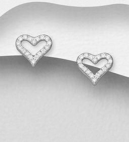 Silverörhängen studs - glittrande Hjärtörhängen i äkta silver