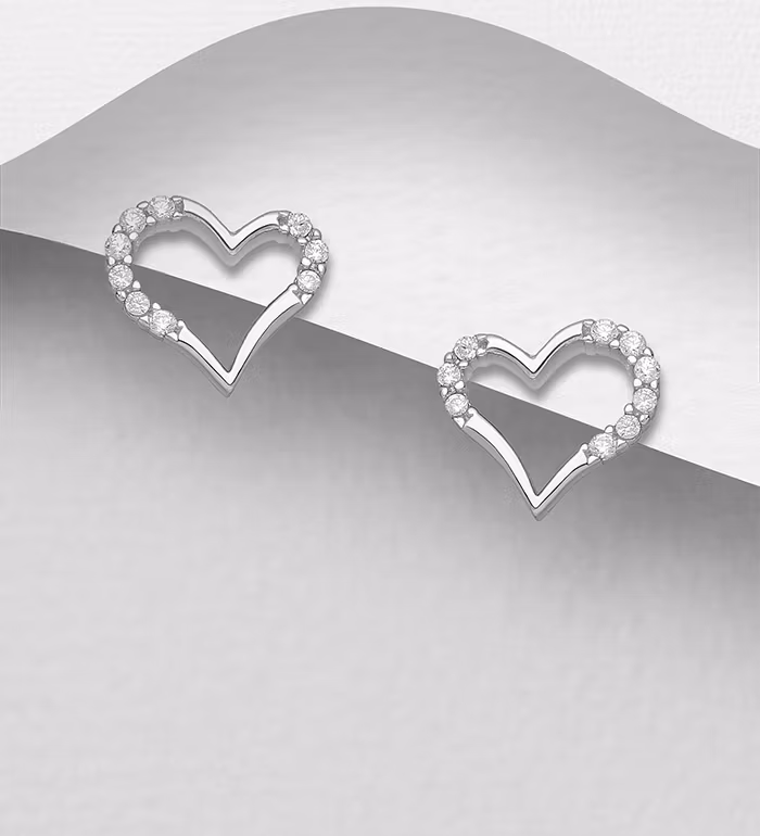 Silverörhängen Hjärtan i silver med cubic stenar - Snygga & fina hjärtörhängen, örhängen, studs i äkta sterling silver