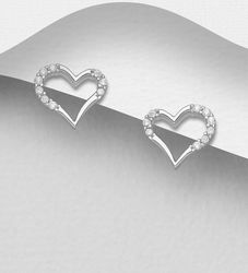 Silverörhängen studs - Hjärtan i silver med cubic stenar