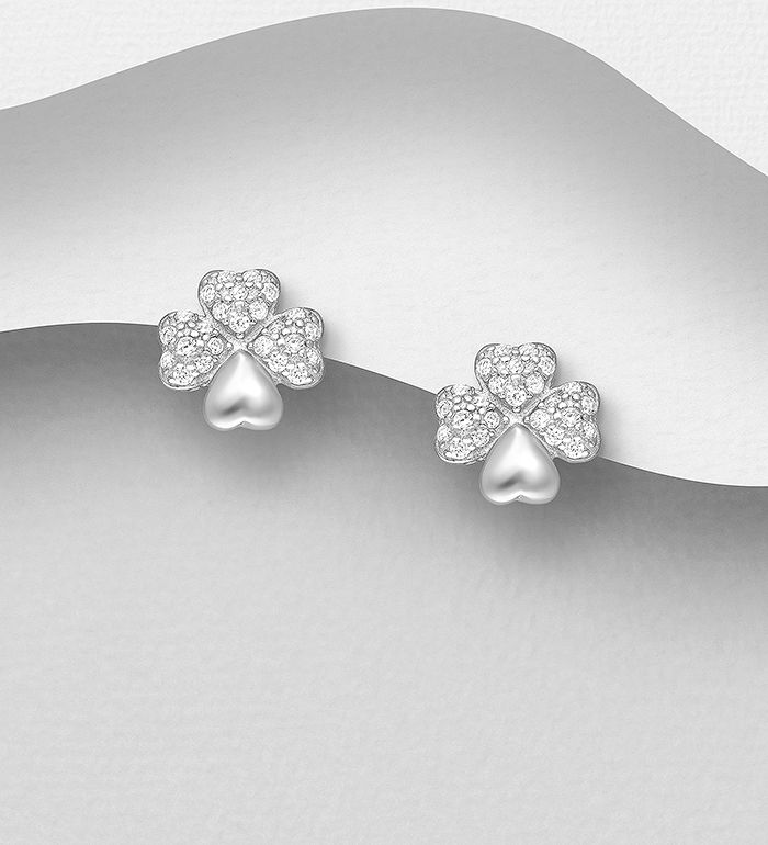 Silverörhängen Fyrklöver med vackra stenar - Snygga & fina örhängen, studs i äkta sterling silver