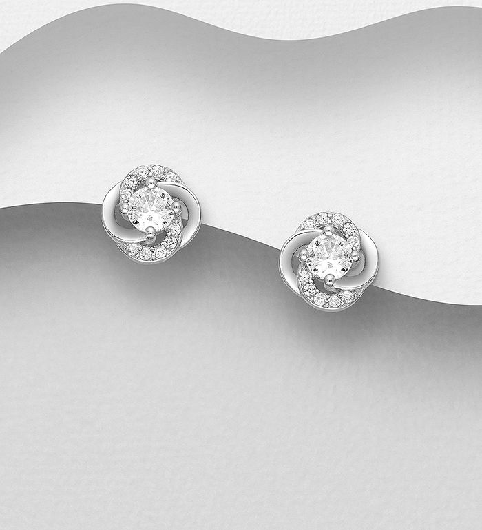 Silverörhängen runda, glittrande cubic stenar i stilfull design - Snygga & fina örhängen, studs i äkta sterling silver