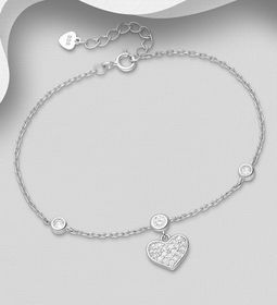 Silverarmband med hjärta & tre cubic stenar - äkta silver