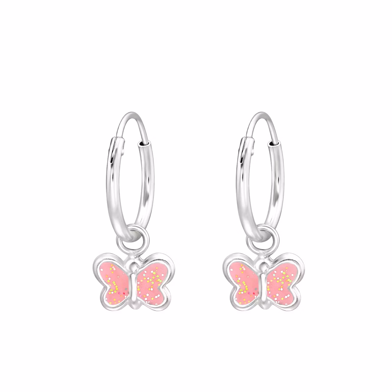 Hängande örhängen till barn - barnörhängen ringar i äkta 925 sterling silver rosa Fjäril