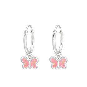 Hängande örhängen till barn - ringar i 925 silver rosa Fjäril