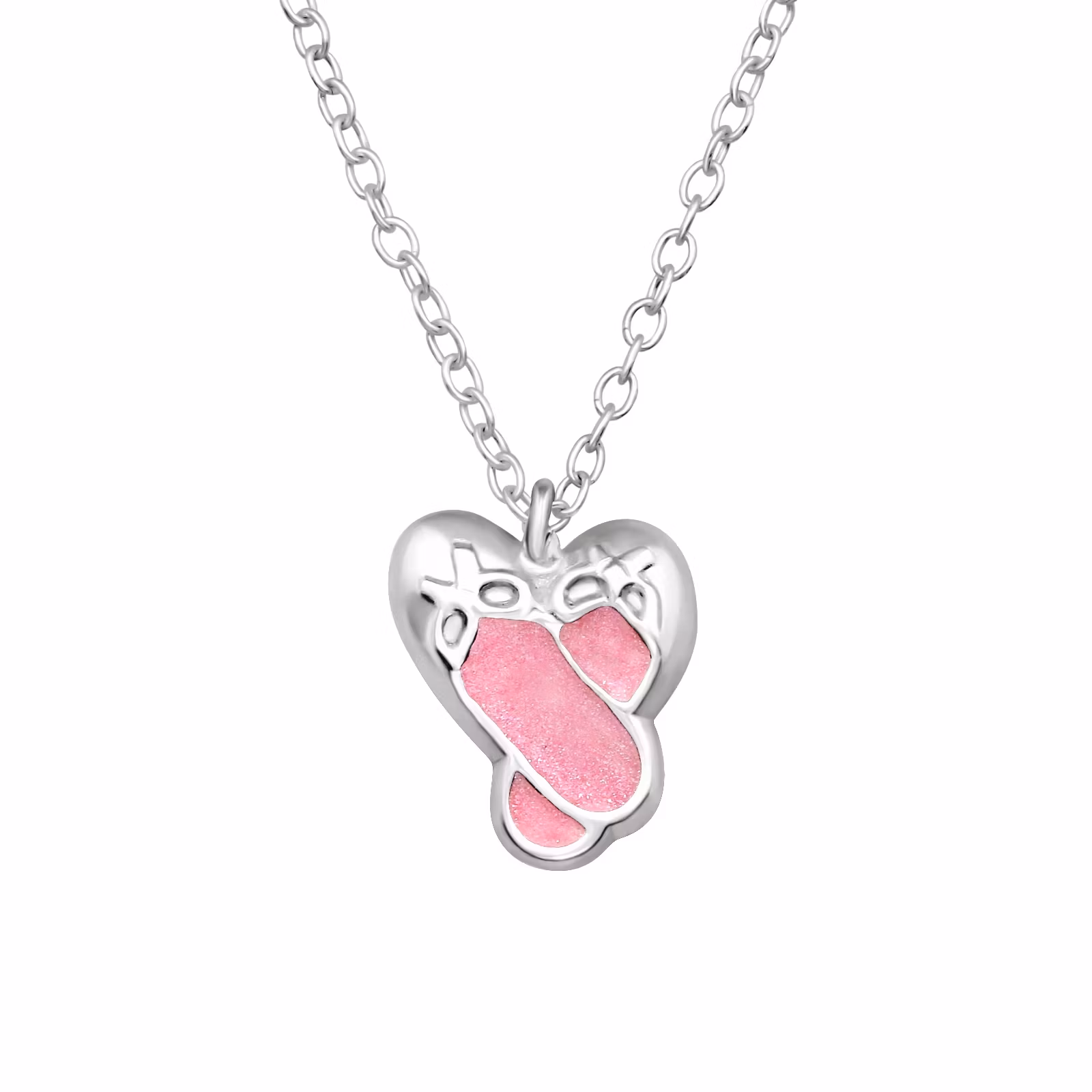 Barnhalsband Balettskor silver/rosa - halsband barn - barnsmycken i äkta sterling silver