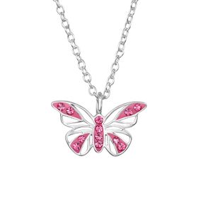 Barnhalsband Fjäril rosa glitter - halsband i äkta silver