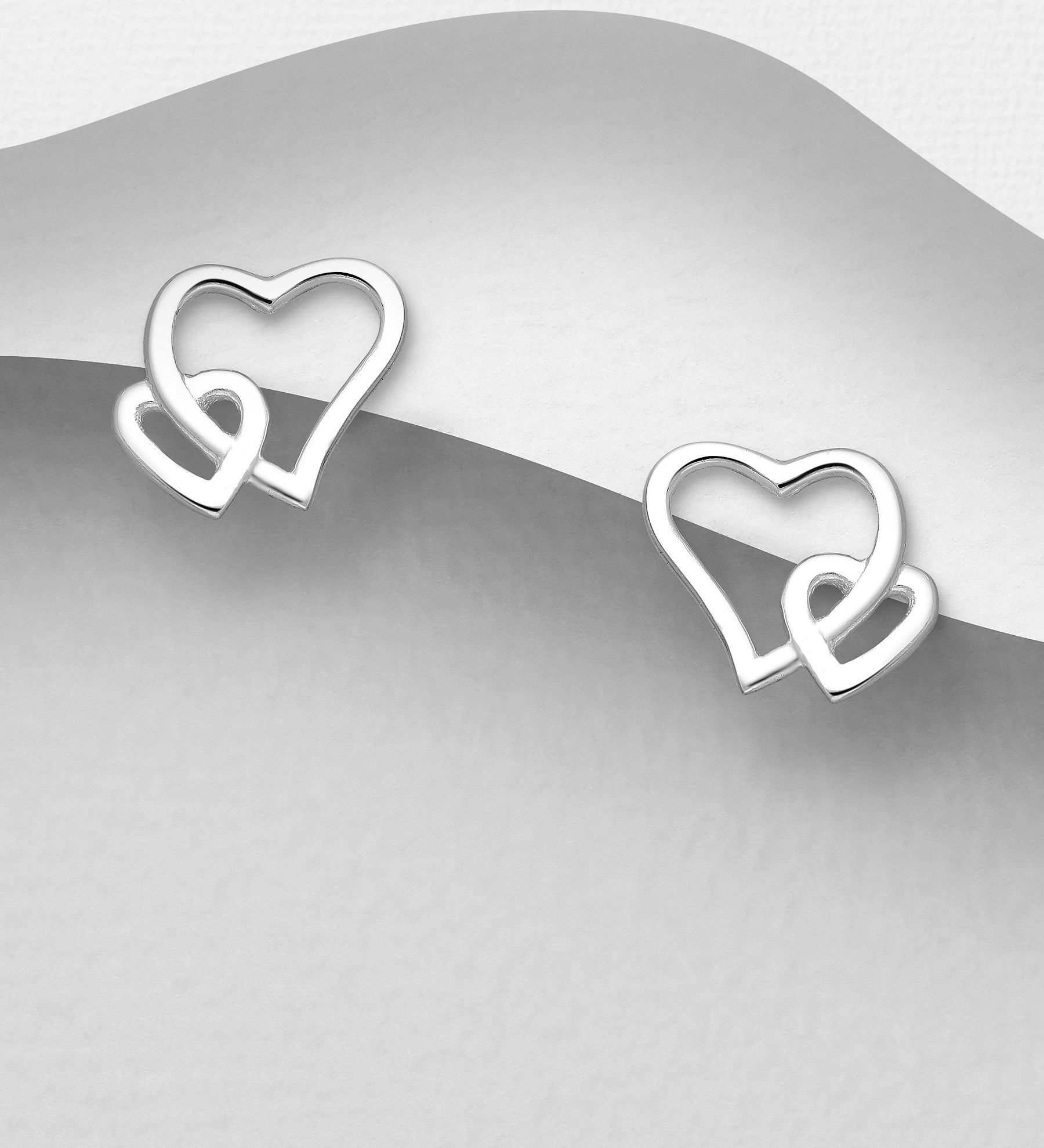 Silverörhängen två hjärtan - Snygga & fina hjärtörhängen, örhängen, studs i äkta sterling silver