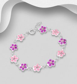 Armband till barn Rosa & Lila Blommor - barnarmband i silver