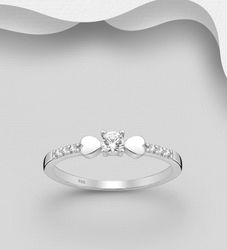 Silverring Cubic Zirkonia sten med två hjärtan - äkta silver